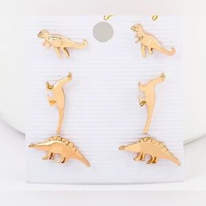 Dinosaur Stud Earrings Set Minimalist Dino  Goth Punk simple Dainty Gold Tone